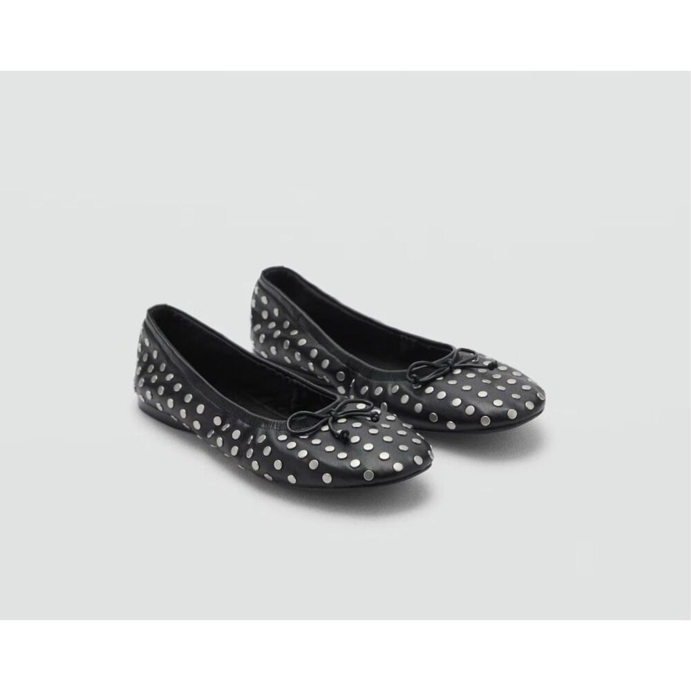 MNG BY MANGO Studded Bow Ballerina Flats Black 38 US 7.5 NEW